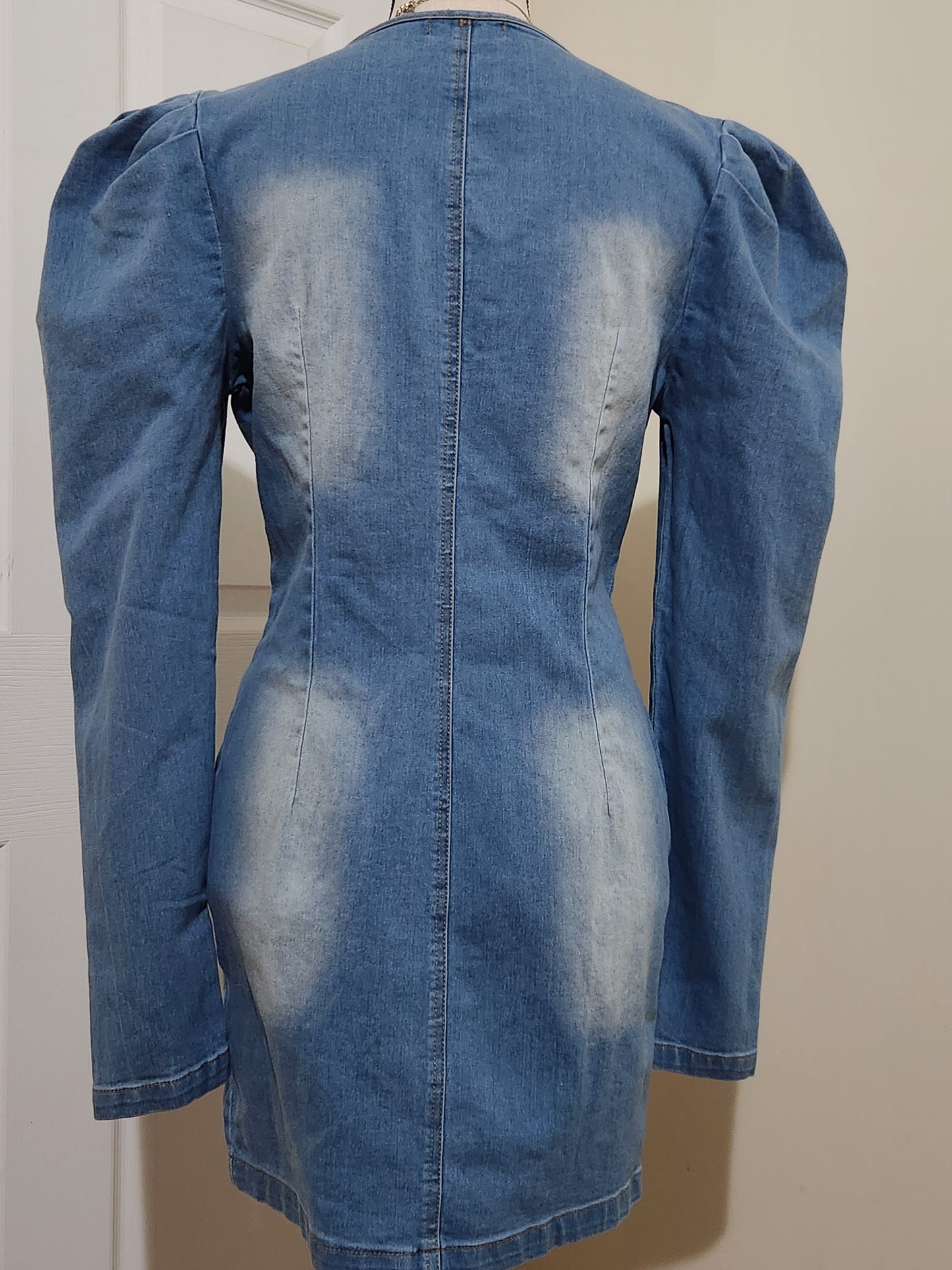 Denim Mini Puff Shoulder Dress