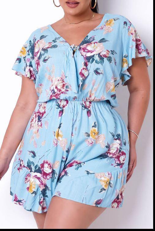 Donna Blue Floral Romper - Chic Anatomy Boutique